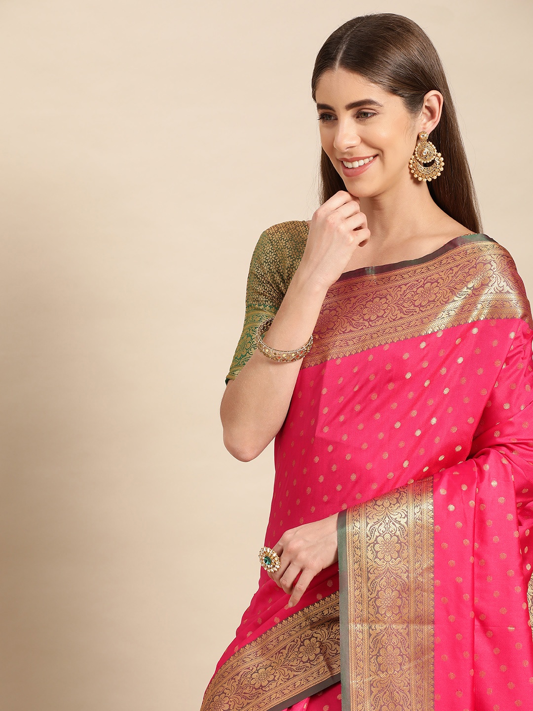 

MS RETAIL Woven Design Zari Silk Blend Banarasi Saree, Pink
