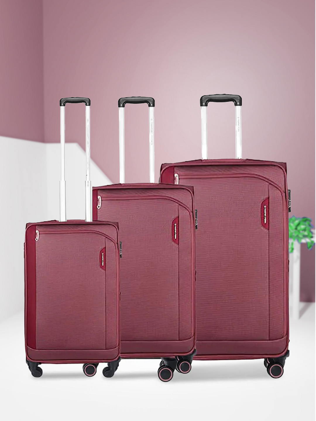 

Nasher Miles Set Of 3 Solid Soft-Sided Trolley Suitcases, Maroon