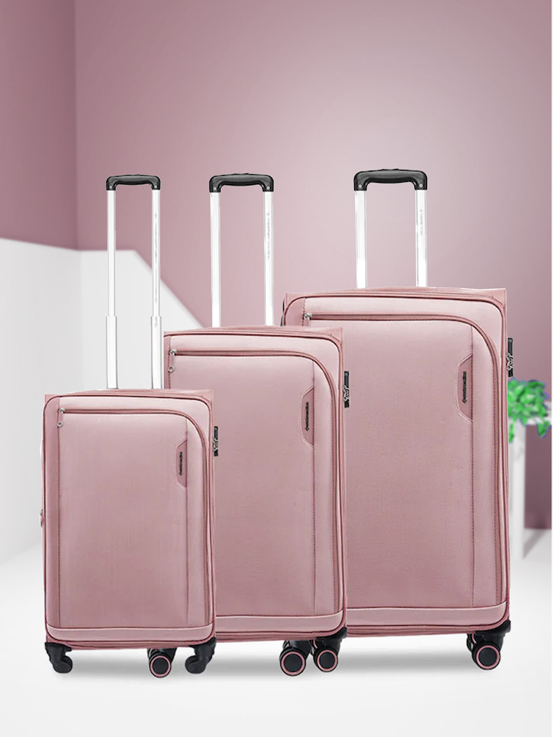 

Nasher Miles Dallas Expander Set of 3 Soft-Sided Cabin Medium & Large Trolley Bags, Pink