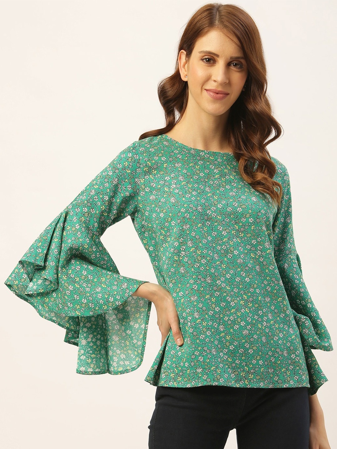 

DIVA WALK EXCLUSIVE Floral Print Ruffles Top, Green
