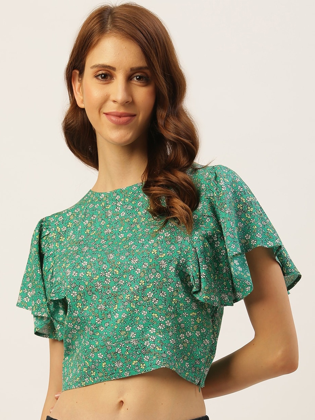 

DIVA WALK EXCLUSIVE Floral Printed Crop Top, Green