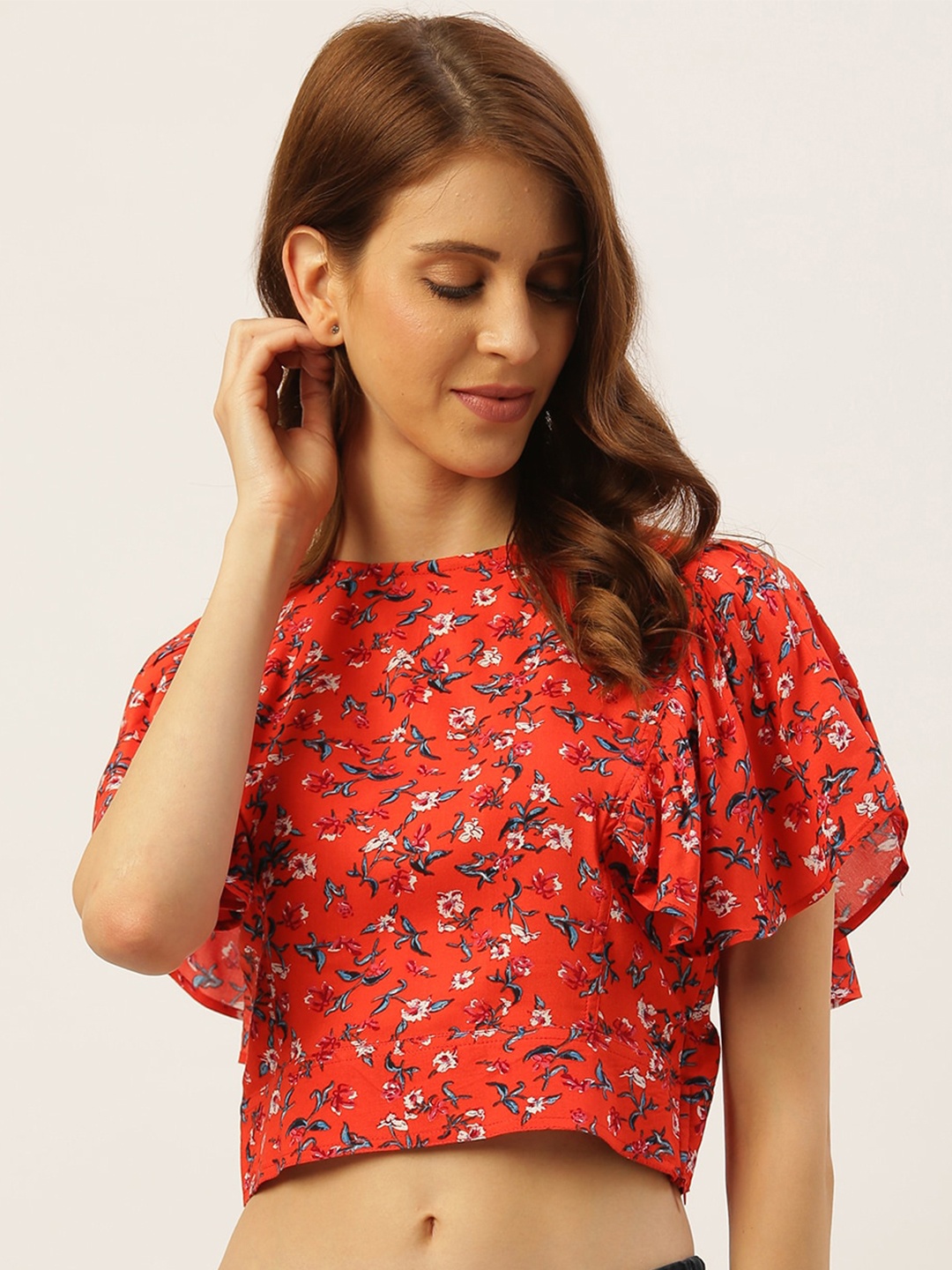 

DIVA WALK EXCLUSIVE Floral Print High Neck Crop Top, Rust