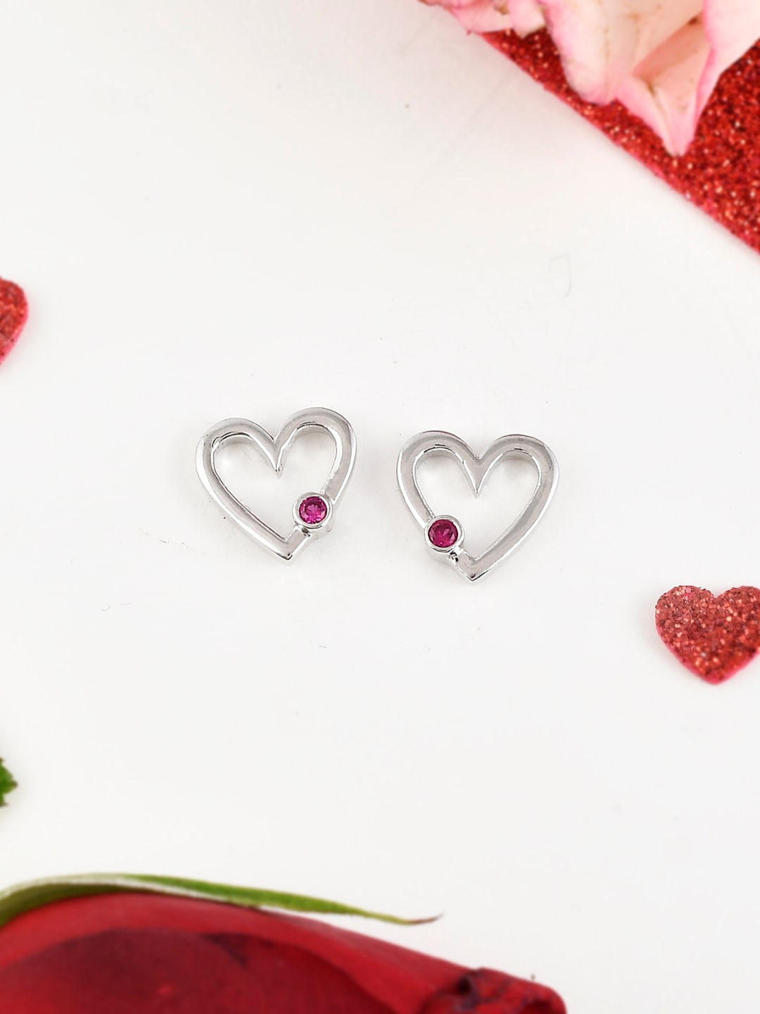 

Studio Voylla 925 Sterling Silver Heart Shaped Studs Earrings, Pink