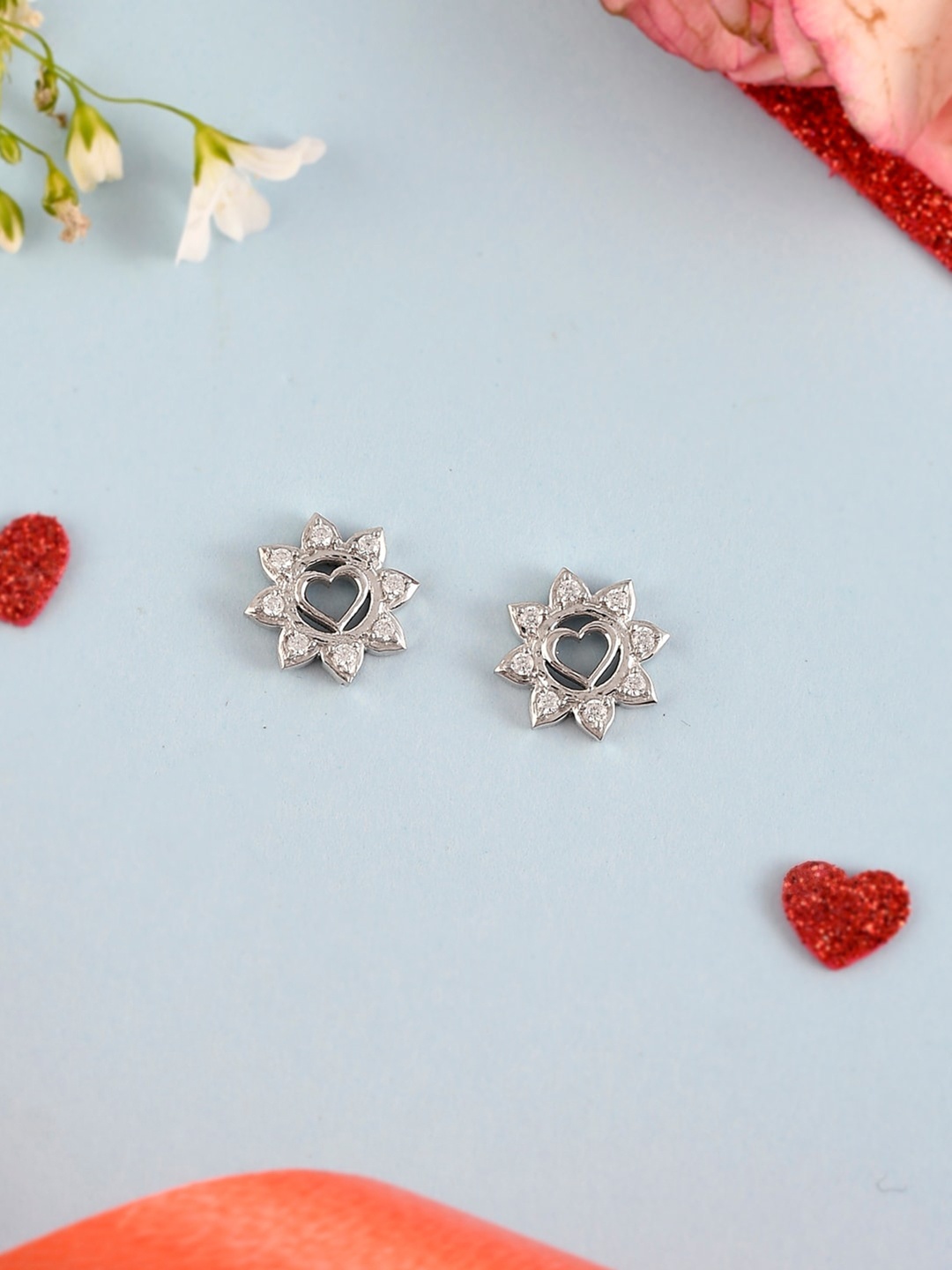 

Studio Voylla 925 Sterling Silver Floral Studs Earrings, White