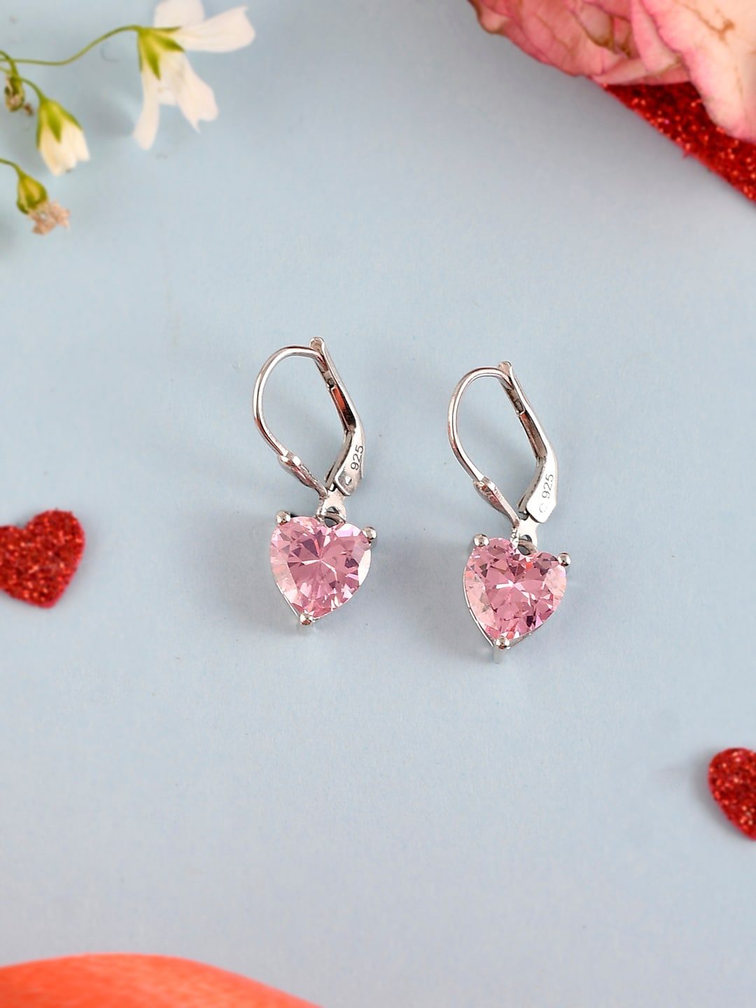 

Studio Voylla Rhodium-Plated Contemporary Drop Earrings, Pink