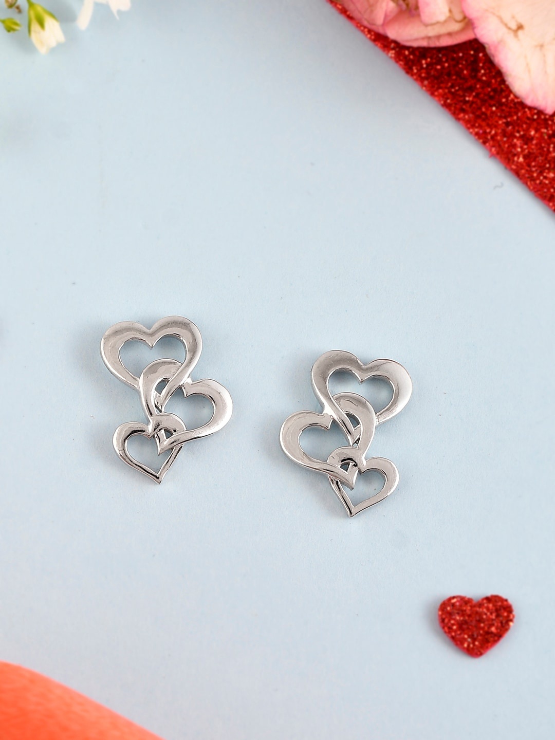 

Studio Voylla Rhodium -Plated Contemporary Drop Earrings, Silver