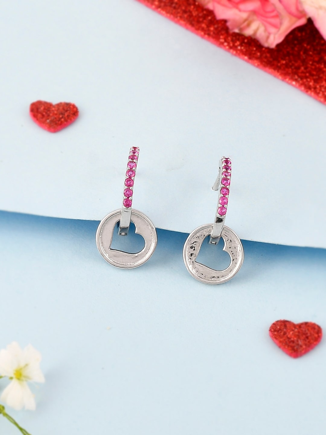 

Studio Voylla Rhodium -Plated Contemporary Drop Earrings, Pink
