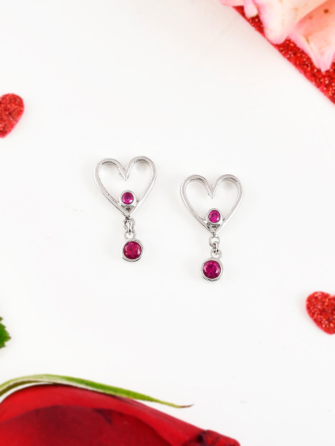 

Studio Voylla Rhodium -Plated Contemporary Drop Earrings, Pink