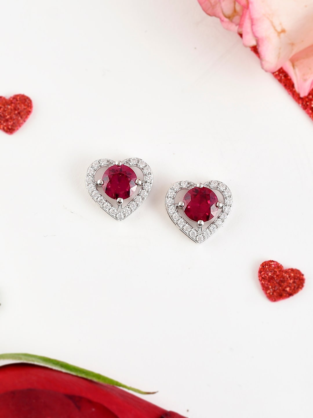 

Studio Voylla Rhodium-Plated Contemporary Studs Earrings, Pink