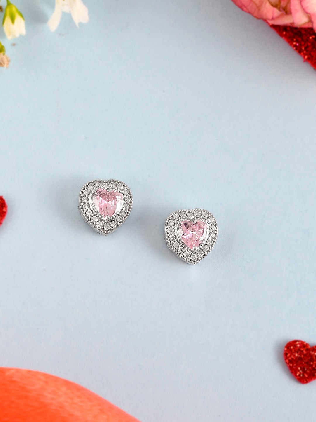 

Studio Voylla Rhodium-Plated Contemporary Studs Earrings, Pink