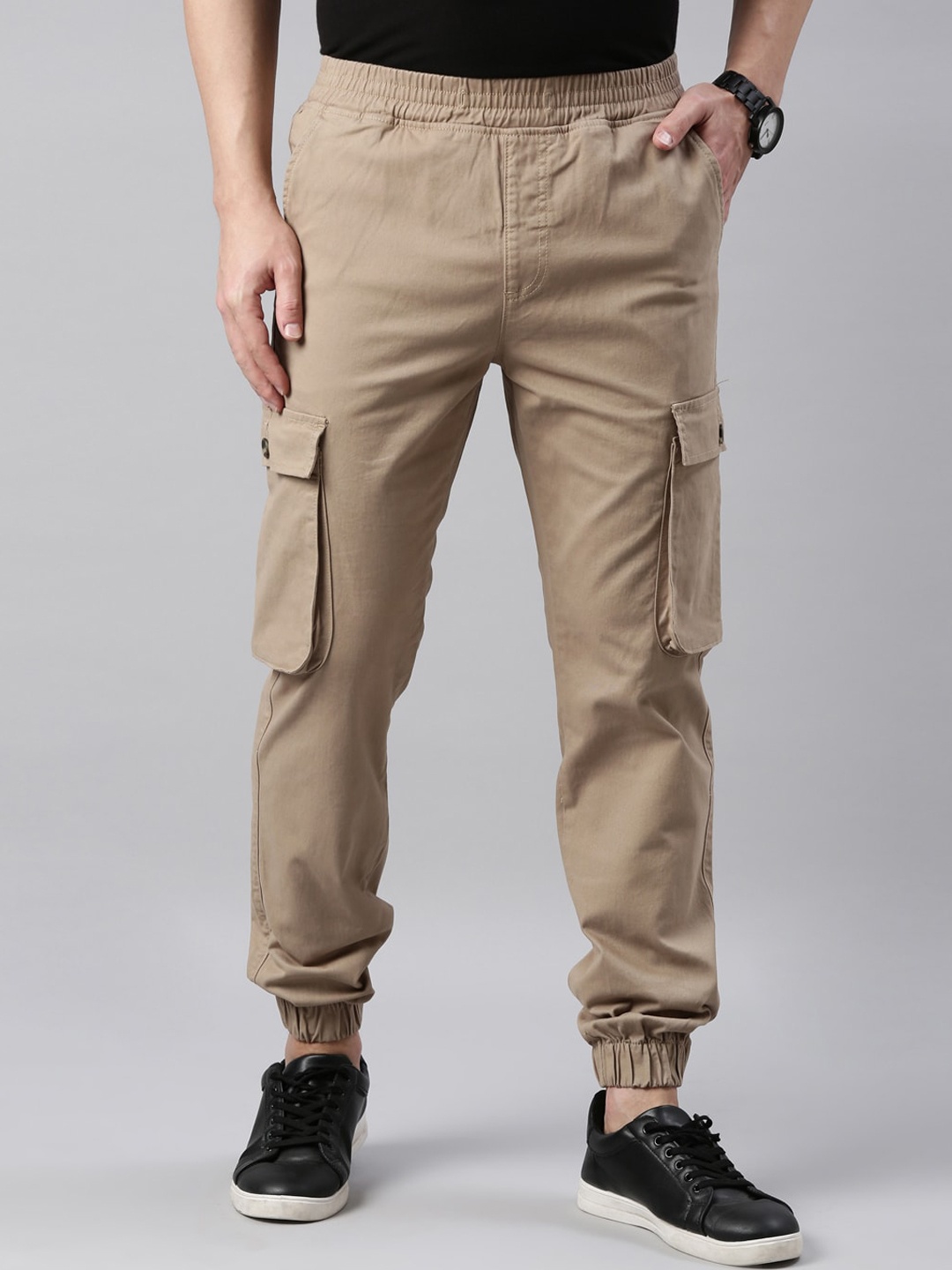

American Bull Men Mid Rise Slim Fit Cargo Joggers, Beige