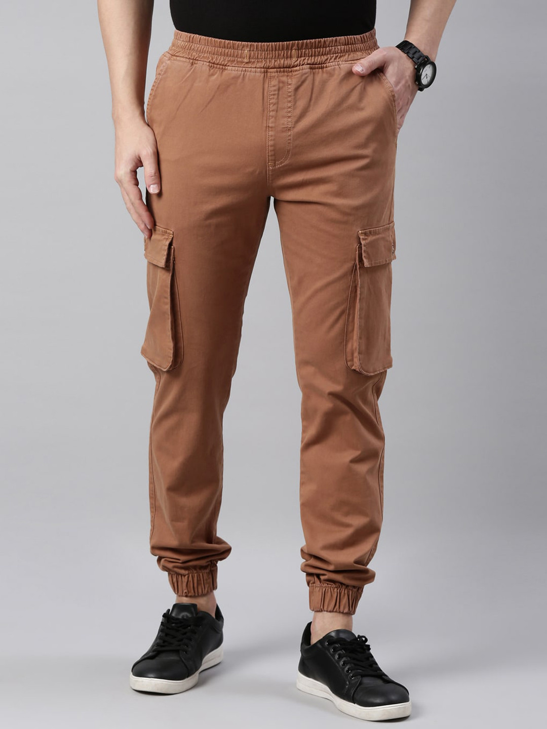 

American Bull Men Mid Rise Slim Fit Cargo Joggers, Brown