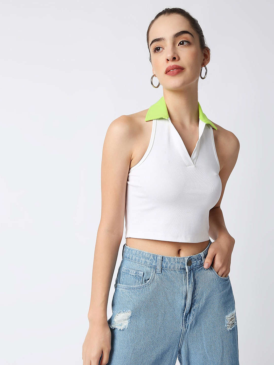 

Disrupt Halter Neck Fitted Crop Top, White