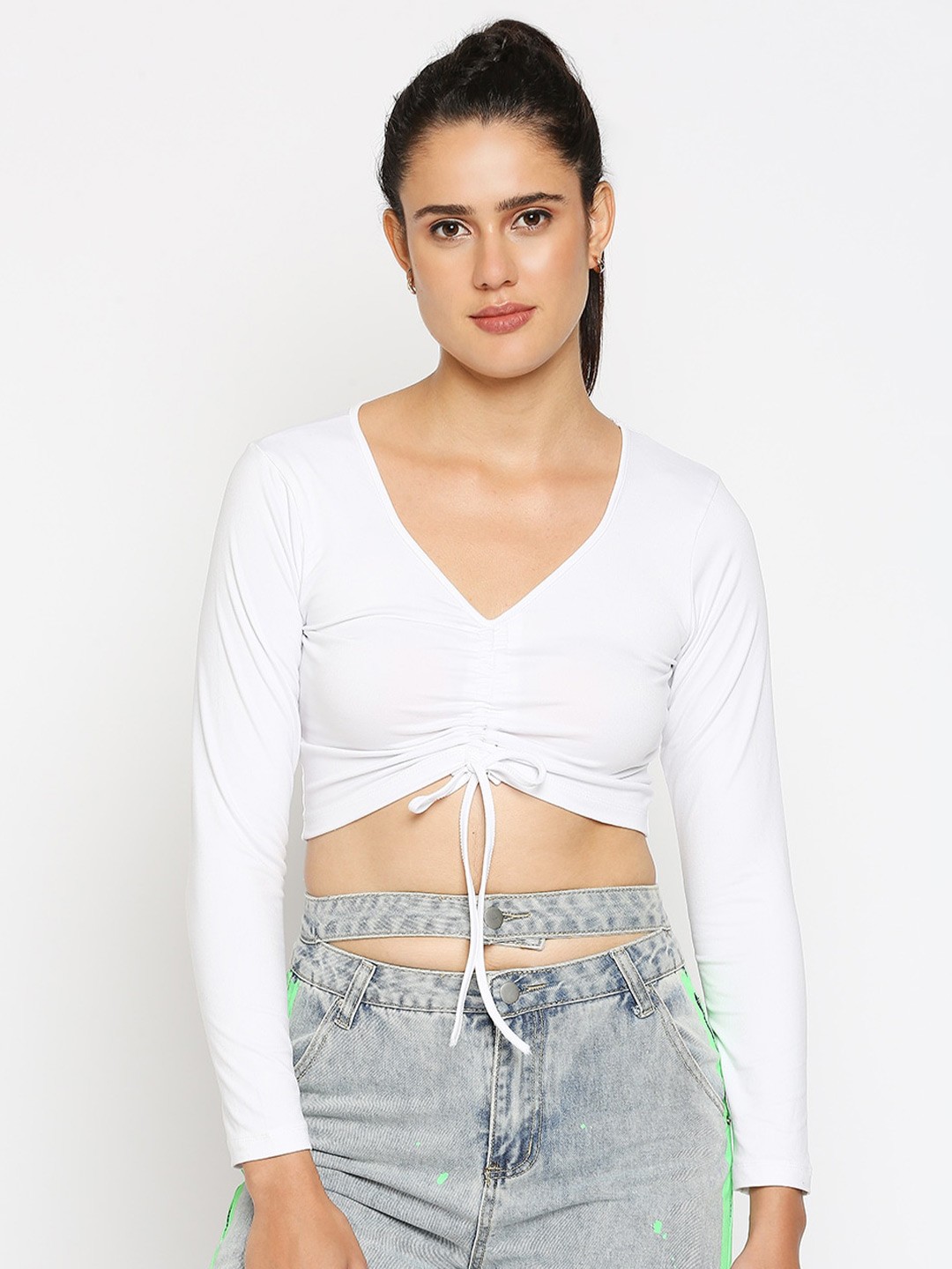 

Disrupt V-Neck Tie-Up Fitted Crop Top, White
