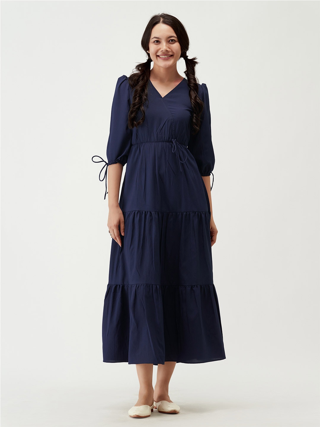 

AASK Crepe Ethnic Maxi Dress, Navy blue