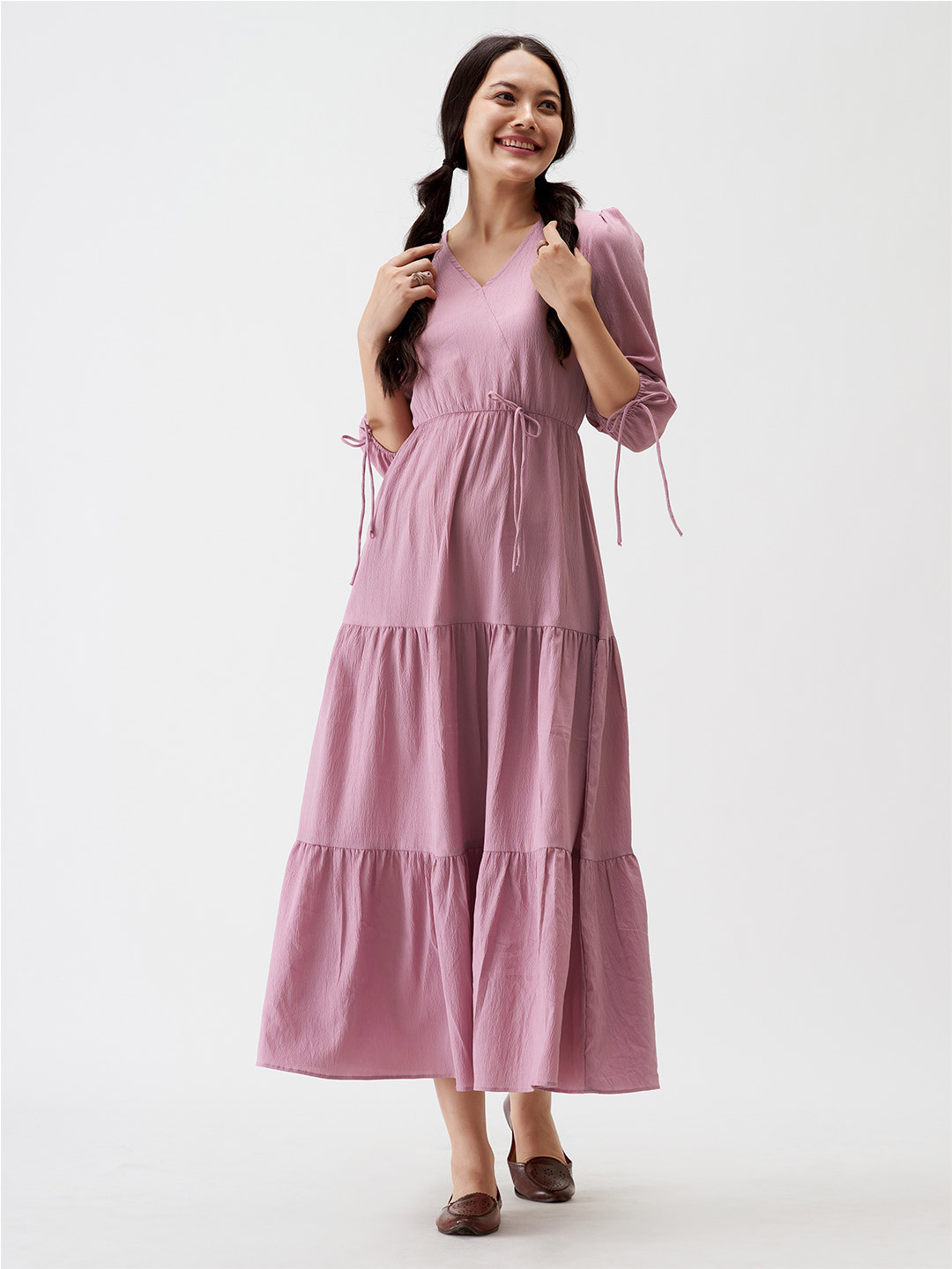 

AASK Tiered Fit and Flare Midi Dress, Mauve
