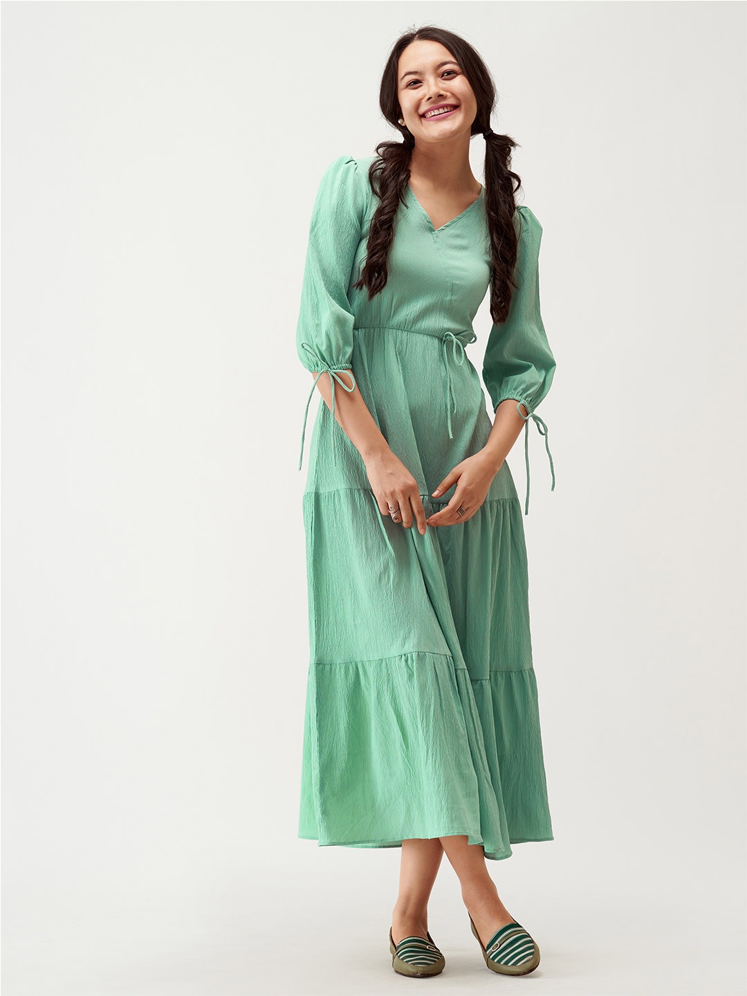 

AASK Tiered Fit and Flare Midi Dress, Sea green