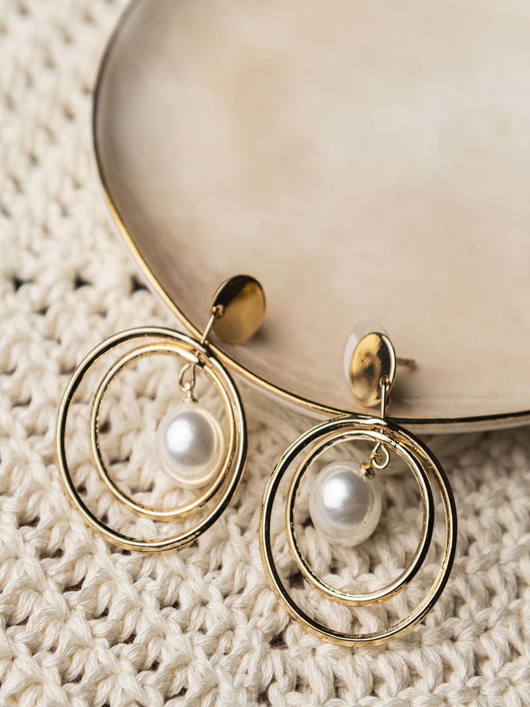 

Jewelz Gold-Plated Contemporary Drop Earrings, White