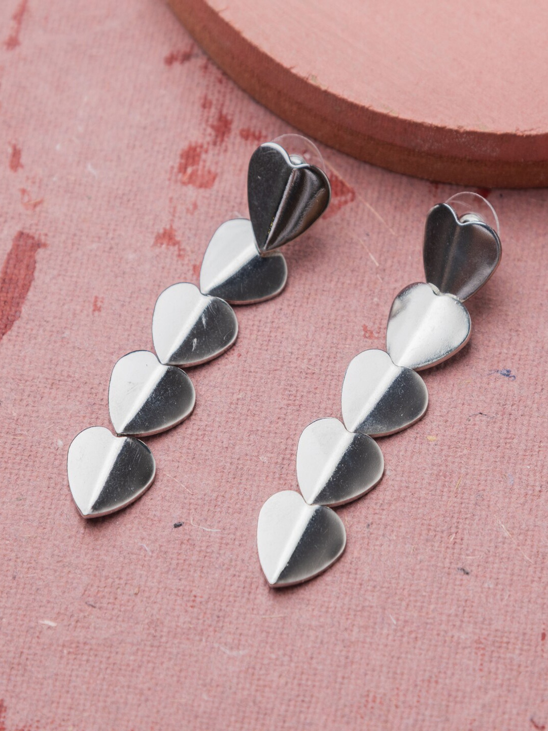 

Jewelz Silver-Toned Heart Shaped Drop Earrings