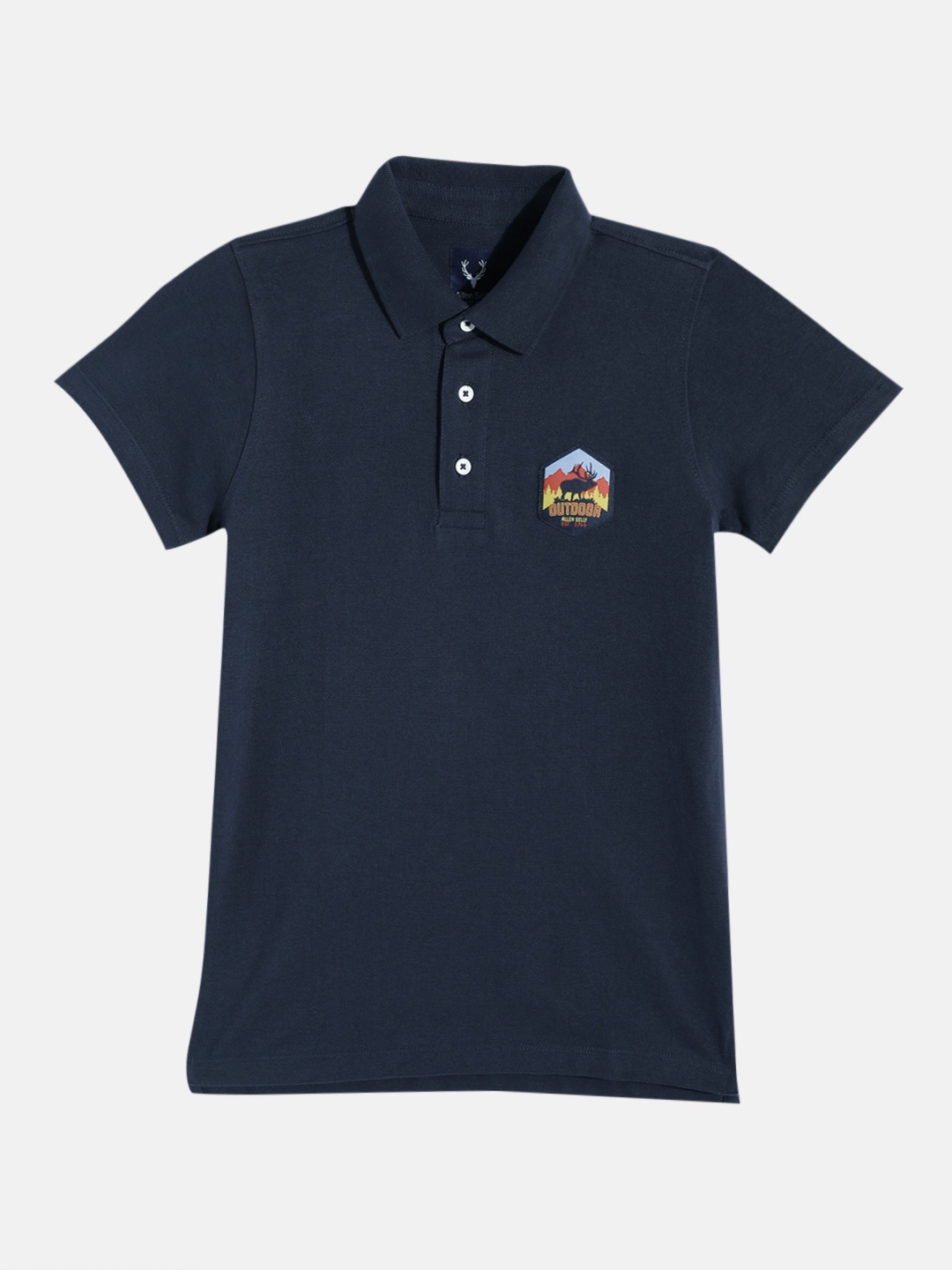 

Allen Solly Junior Boys Polo Collar Pure Cotton Applique Detail T-shirt, Navy blue