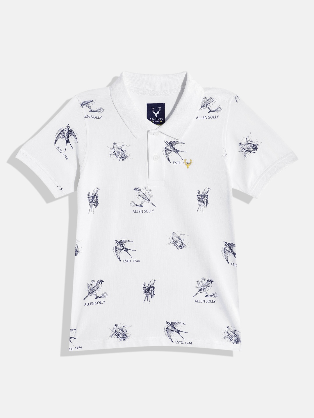 

Allen Solly Junior Boys White & Black Printed Polo Collar Pure Cotton T-shirt