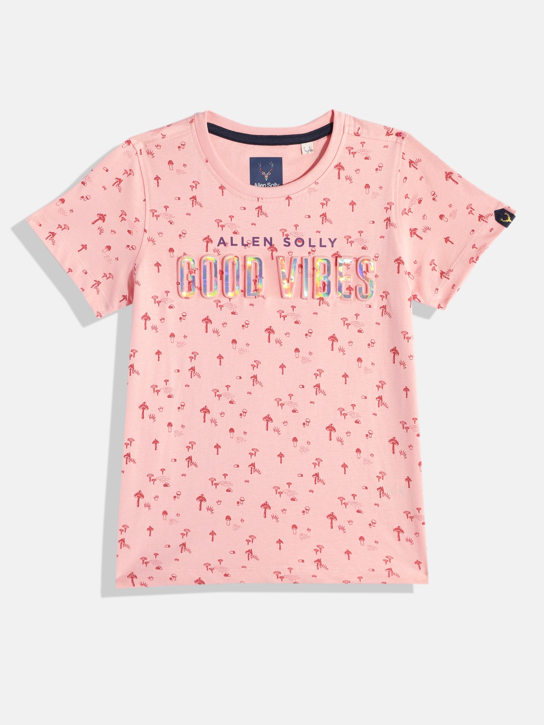 

Allen Solly Junior Boys Printed Iridescent Embossed Pure Cotton T-shirt, Peach