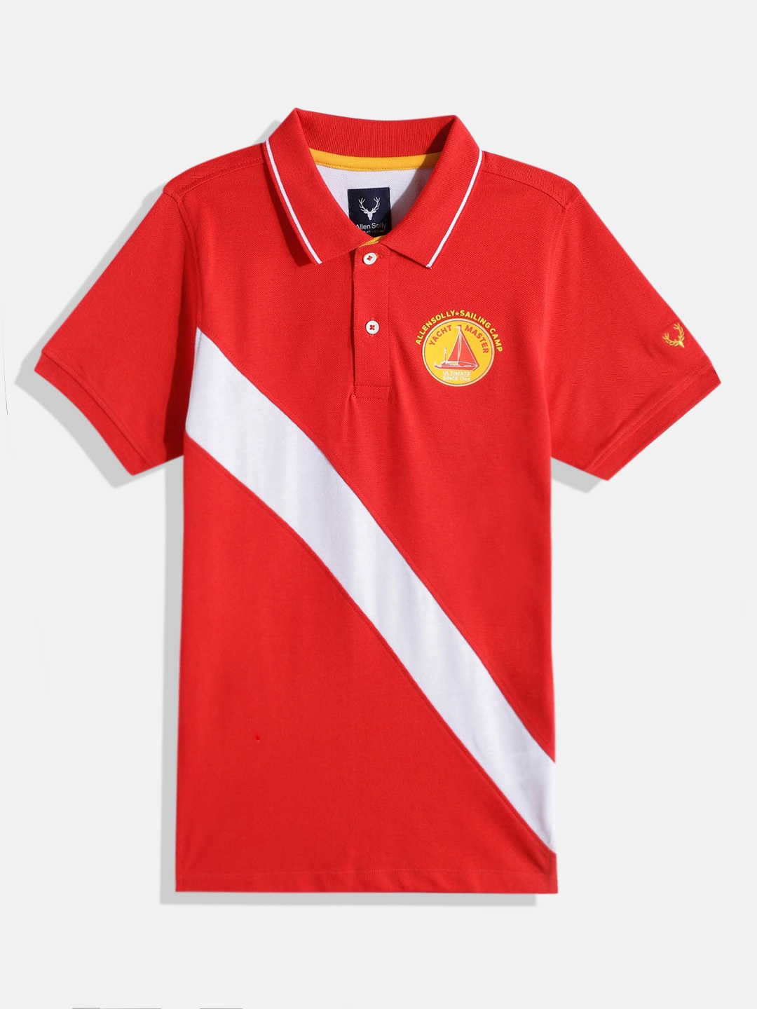 

Allen Solly Junior Boys Placement Striped Polo Collar Pure Cotton T-shirt, Red