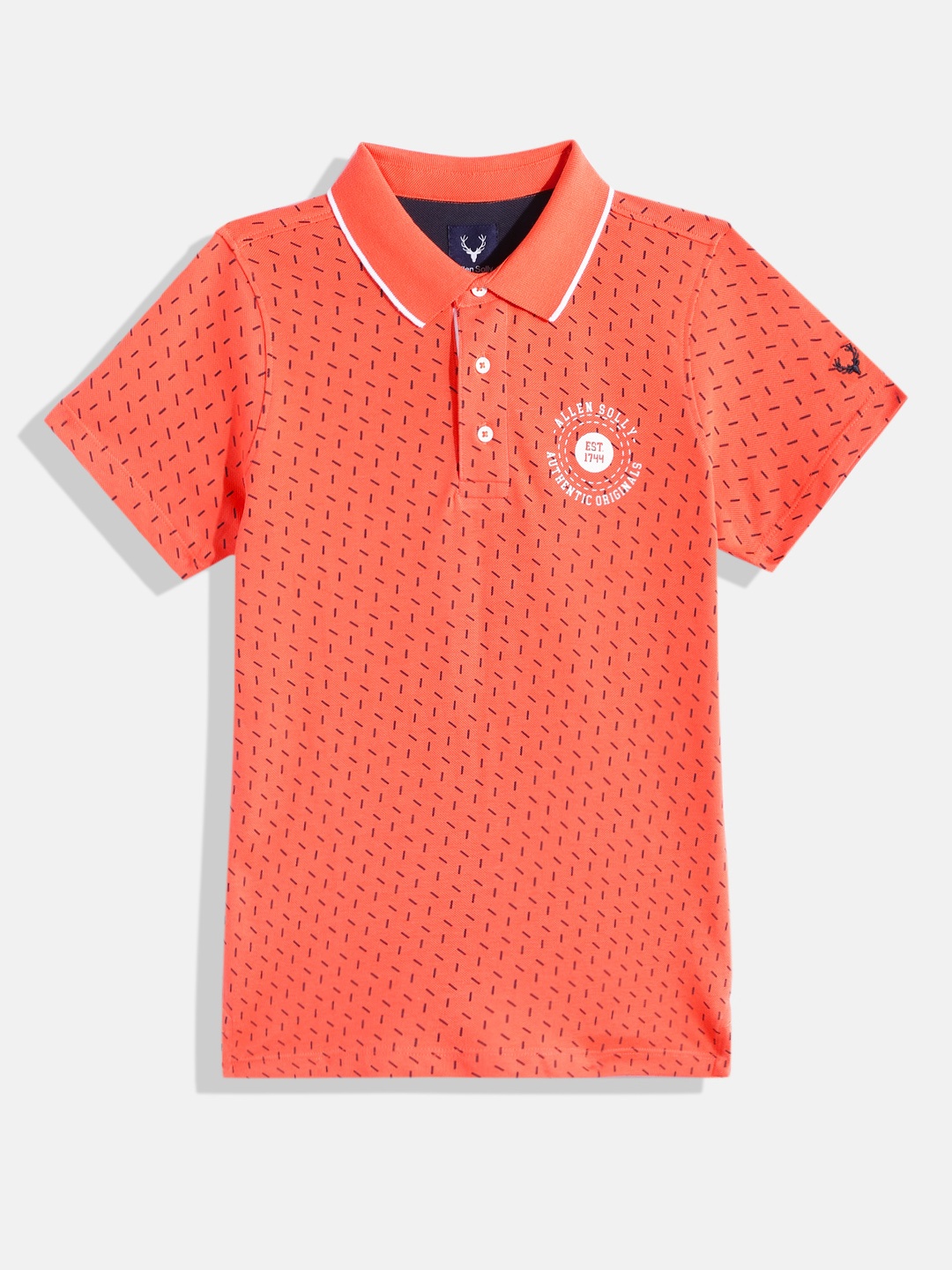 

Allen Solly Junior Boys Printed Pure Cotton Polo Collar T-shirt, Coral