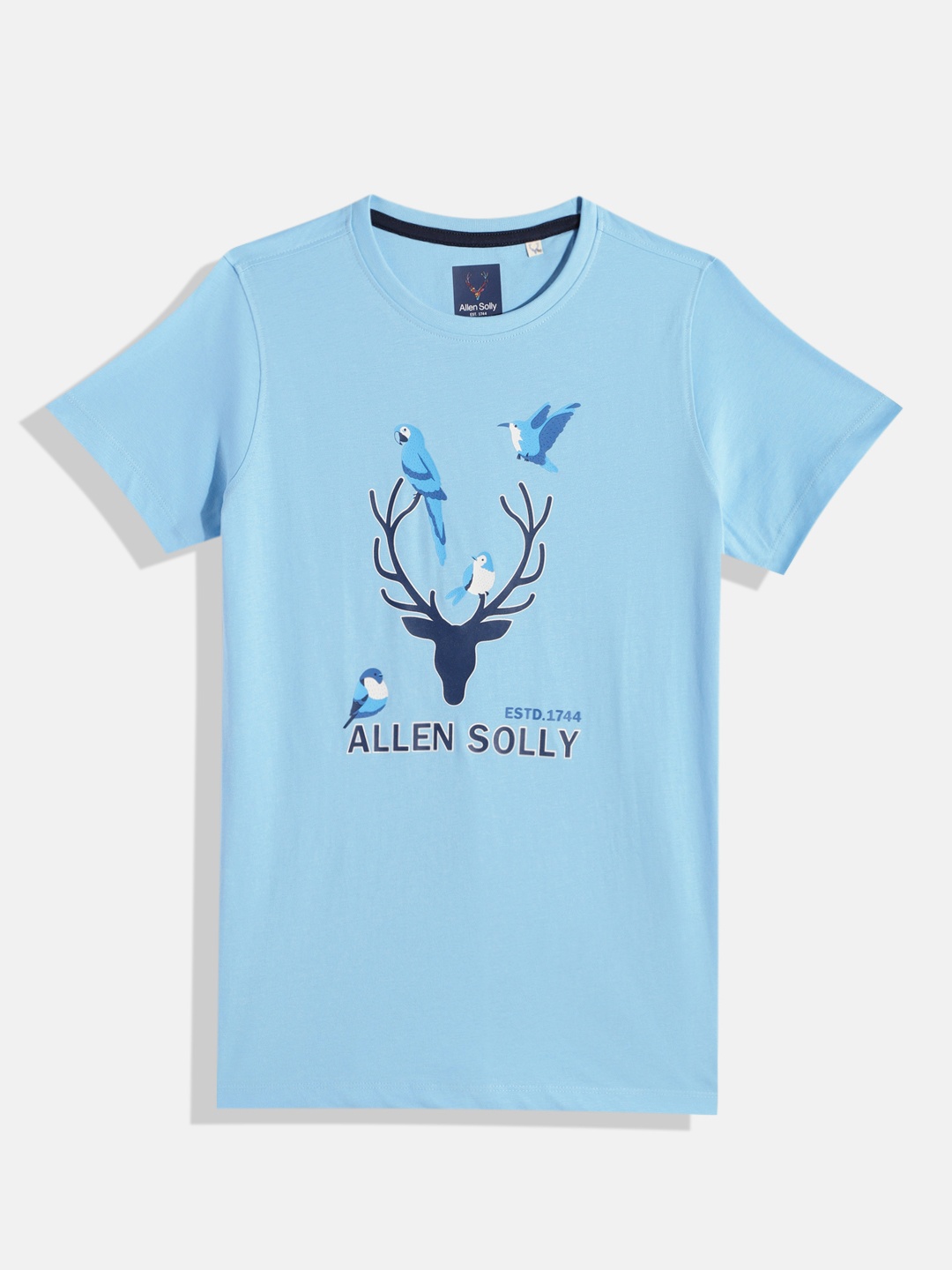 

Allen Solly Junior Boys Brand Logo Printed Pure Cotton T-shirt, Blue