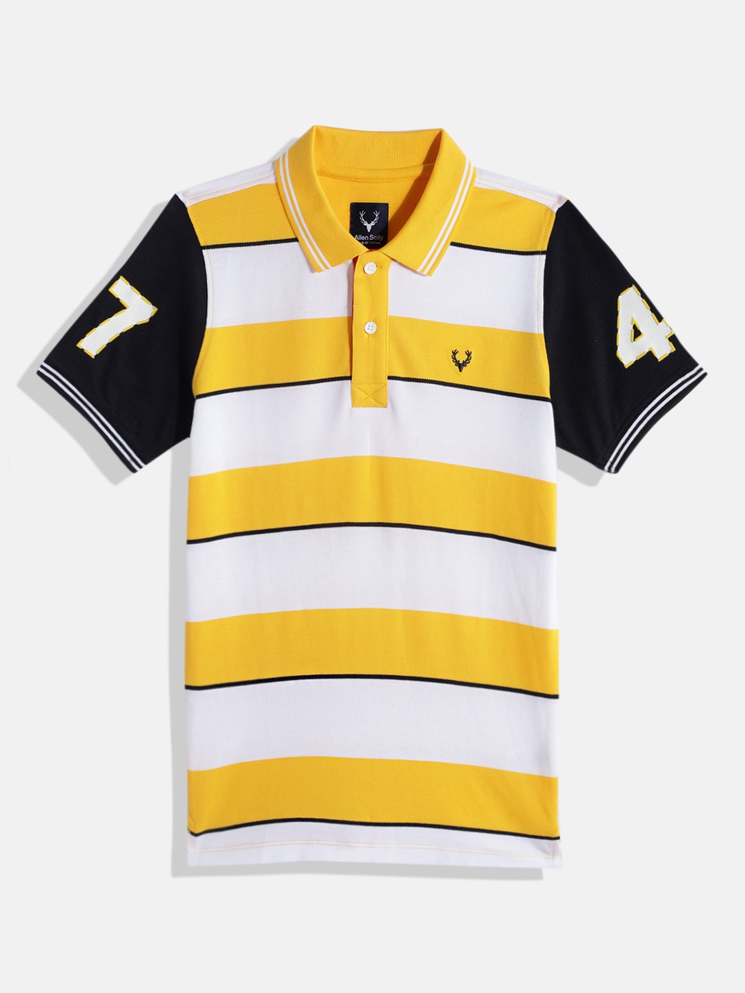 

Allen Solly Junior Boys Striped Polo Collar Pure Cotton T-shirt, White