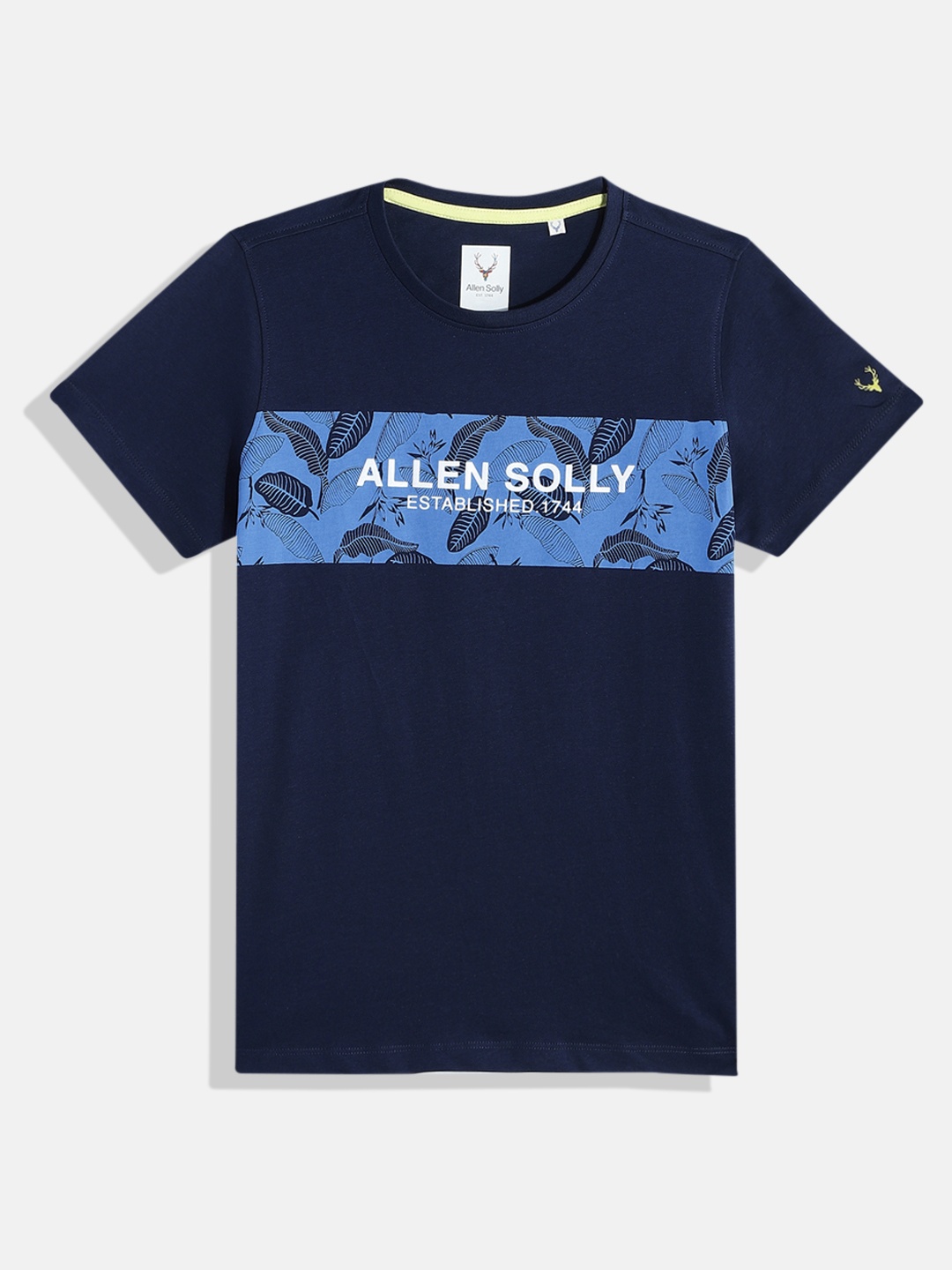 Allen Solly Junior Boys Brand Logo Printed Pure Cotton T-shirt, Navy blue