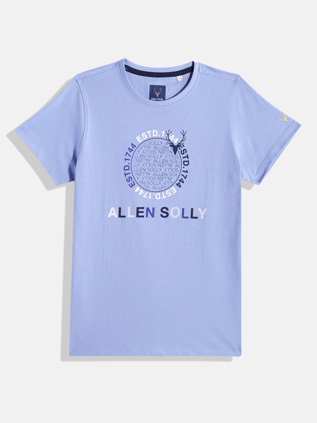 

Allen Solly Junior Boys Brand Logo Printed Pure Cotton T-shirt, Purple