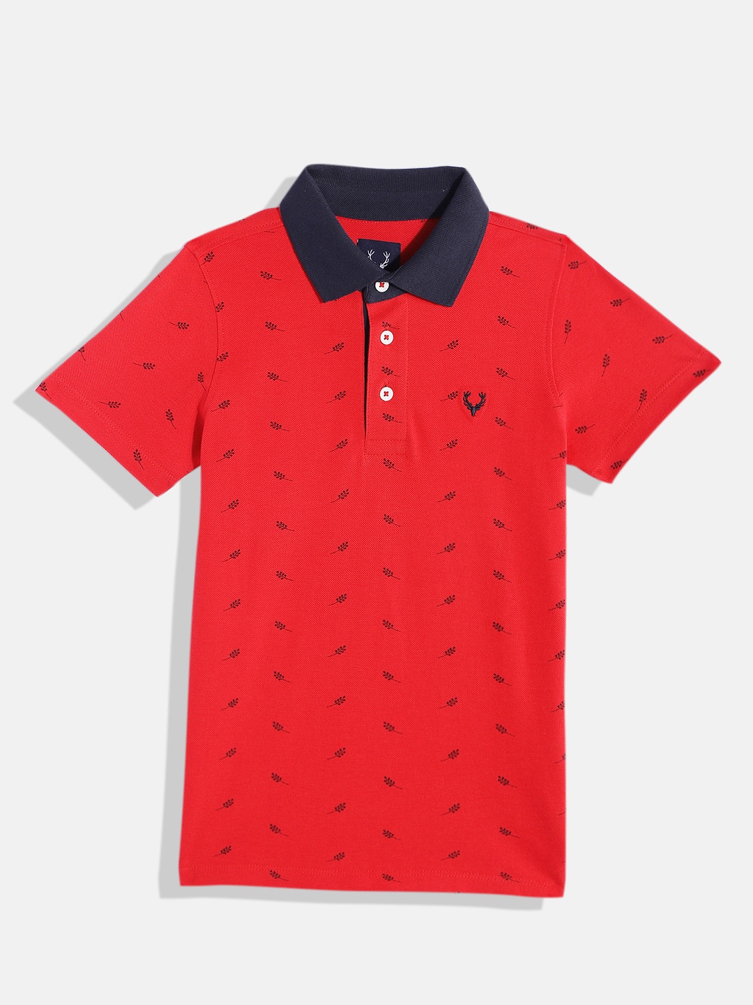 

Allen Solly Junior Boys Floral Printed Polo Collar Pure Cotton T-shirt, Red