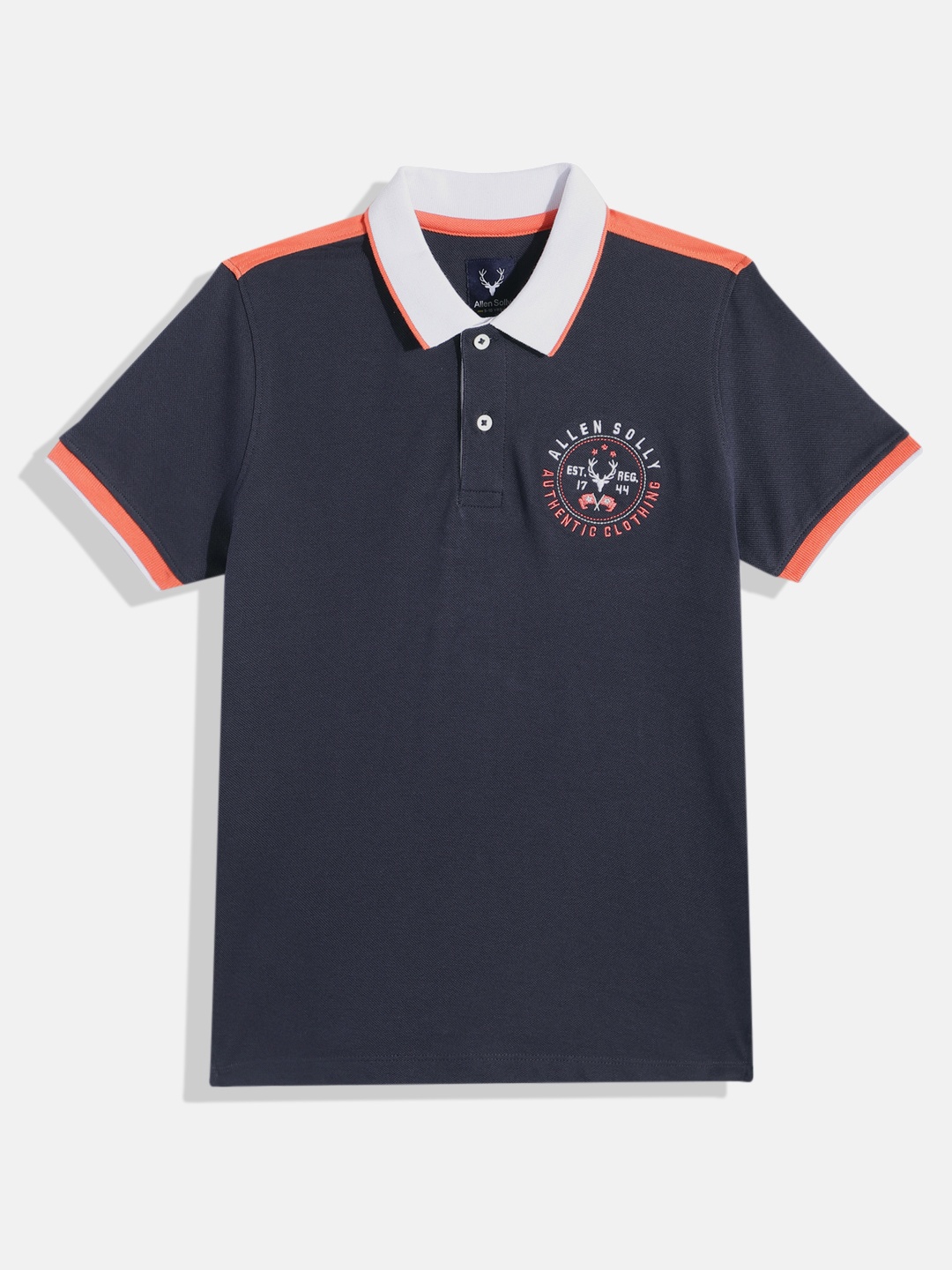 

Allen Solly Junior Boys Printed Pure Cotton Polo Collar T-shirt, Navy blue
