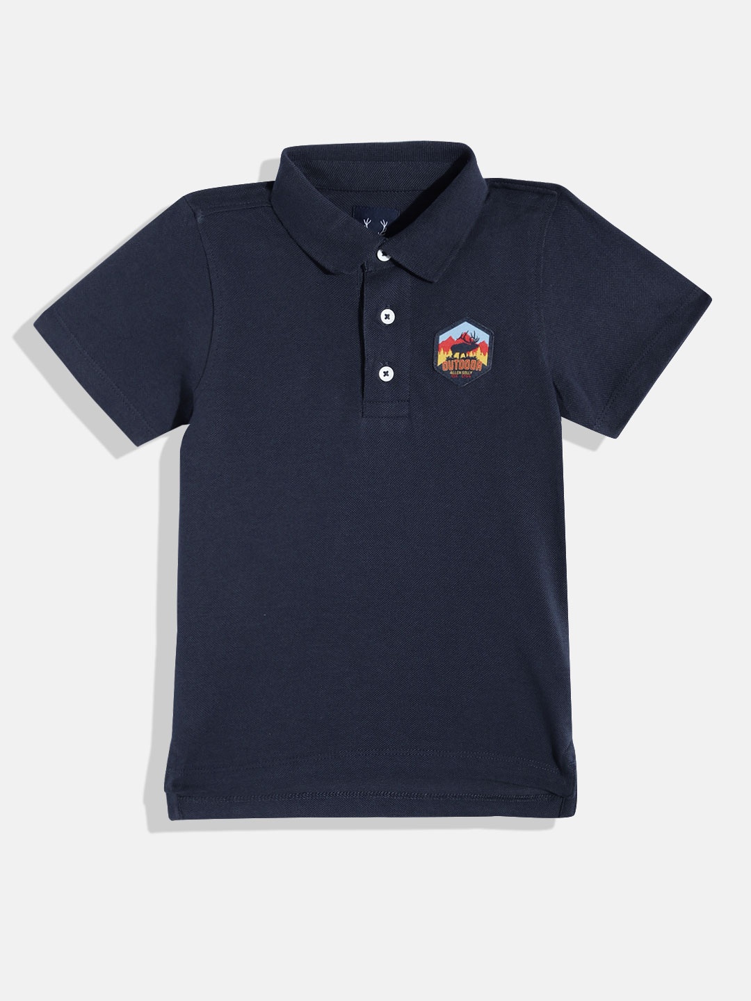 

Allen Solly Junior Boys Polo Collar Pure Cotton Applique Detail T-shirt, Navy blue