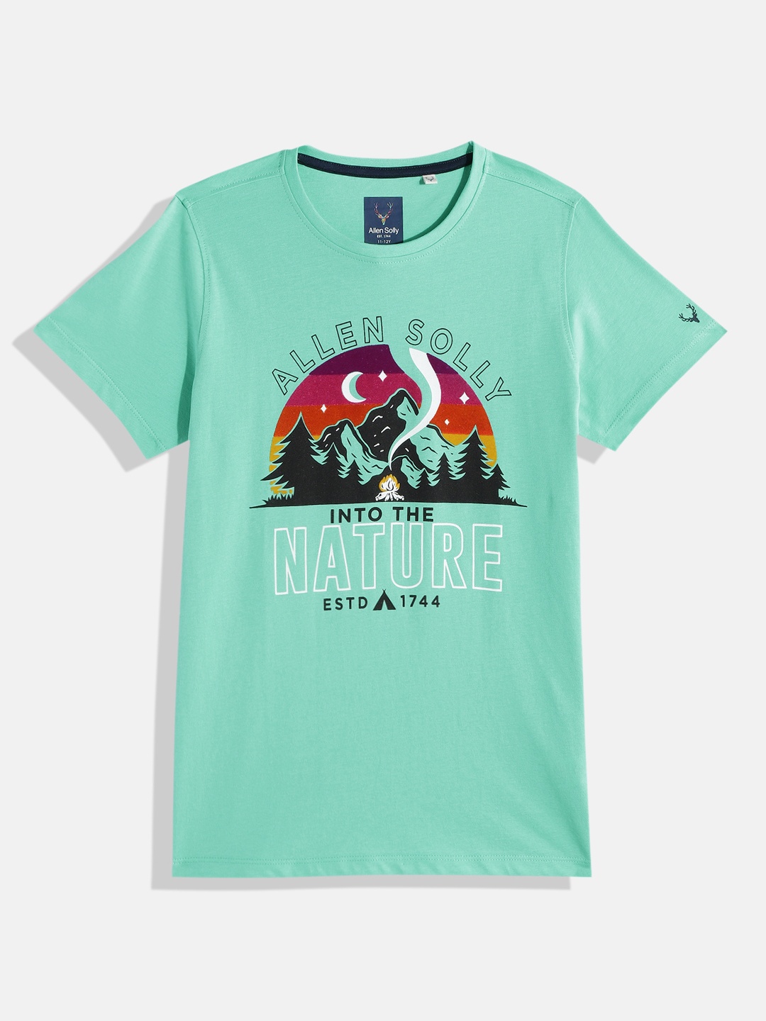 

Allen Solly Junior Boys Brand Logo Print Pure Cotton T-shirt With Graphic Print Detail, Sea green