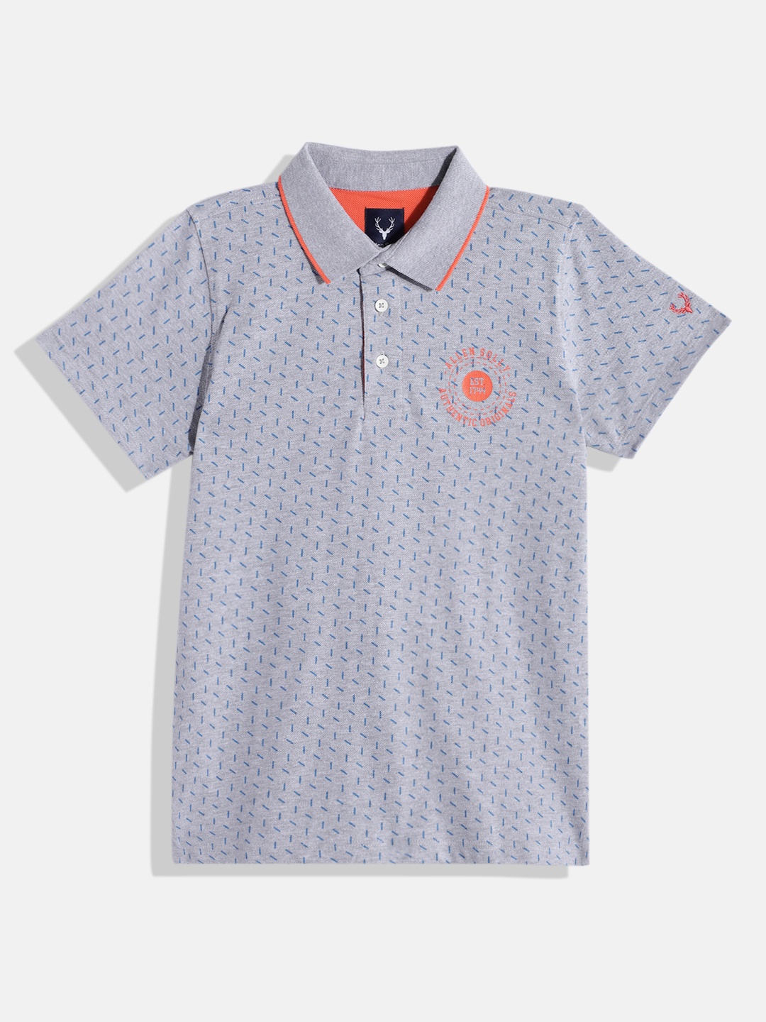 

Allen Solly Junior Boys Printed Pure Cotton Polo Collar T-shirt, Grey