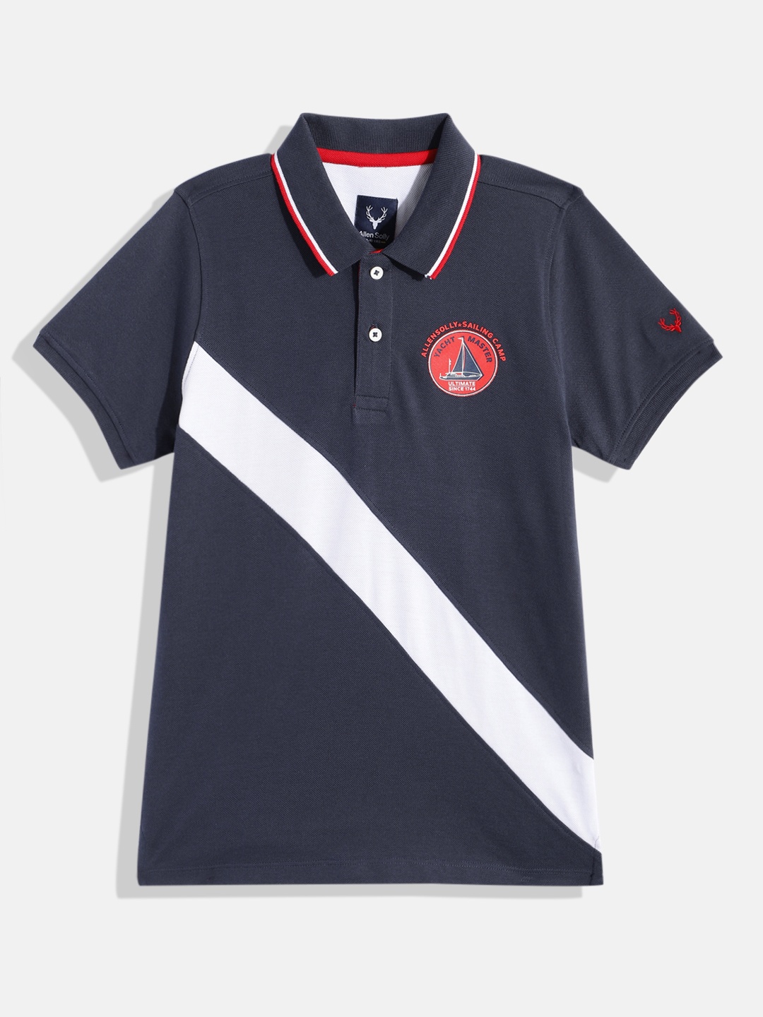 

Allen Solly Junior Boys Striped Pure Cotton Polo Collar T-shirt, Navy blue