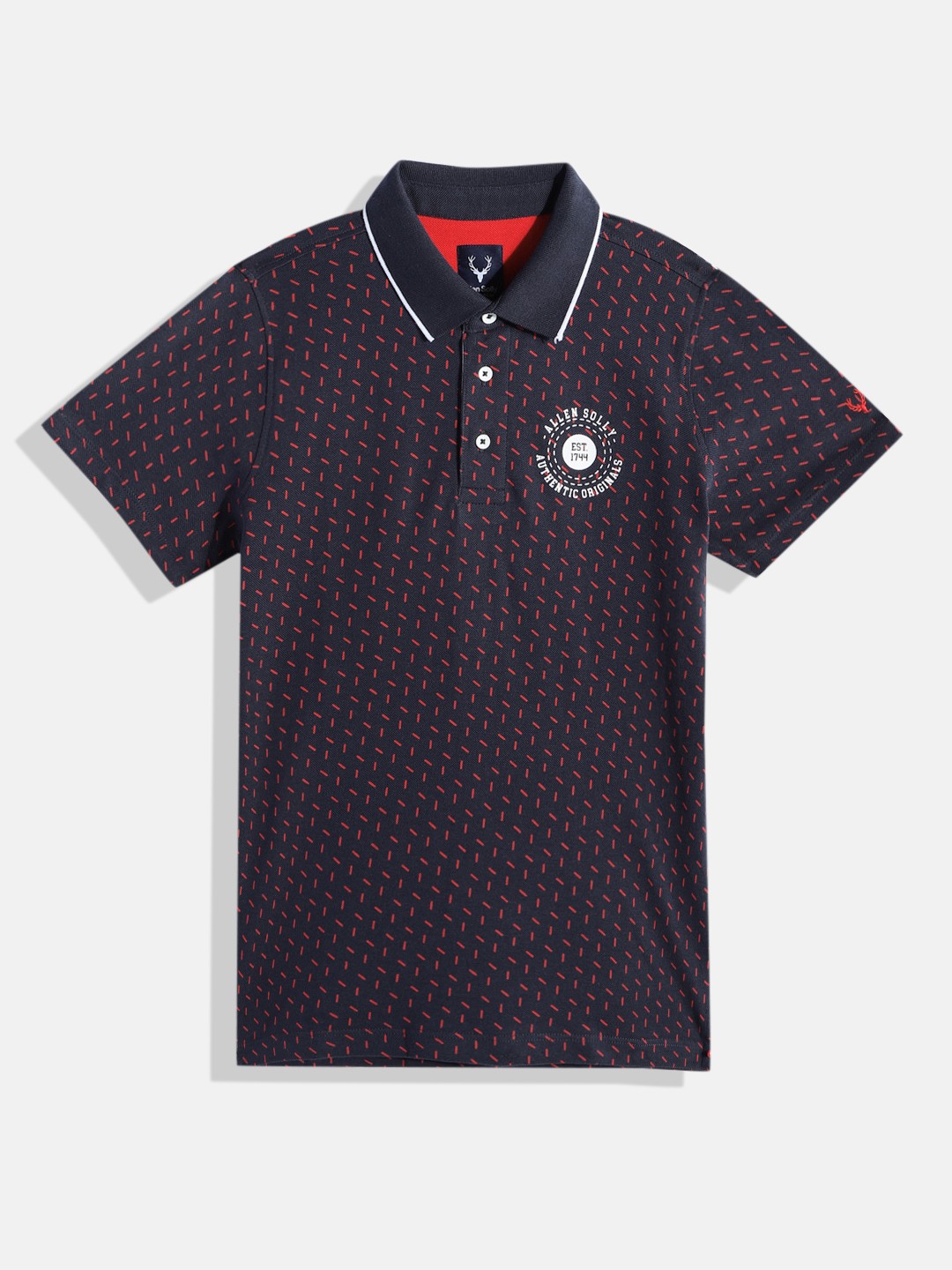 

Allen Solly Junior Boys Printed Polo Collar Pure Cotton T-shirt, Navy blue