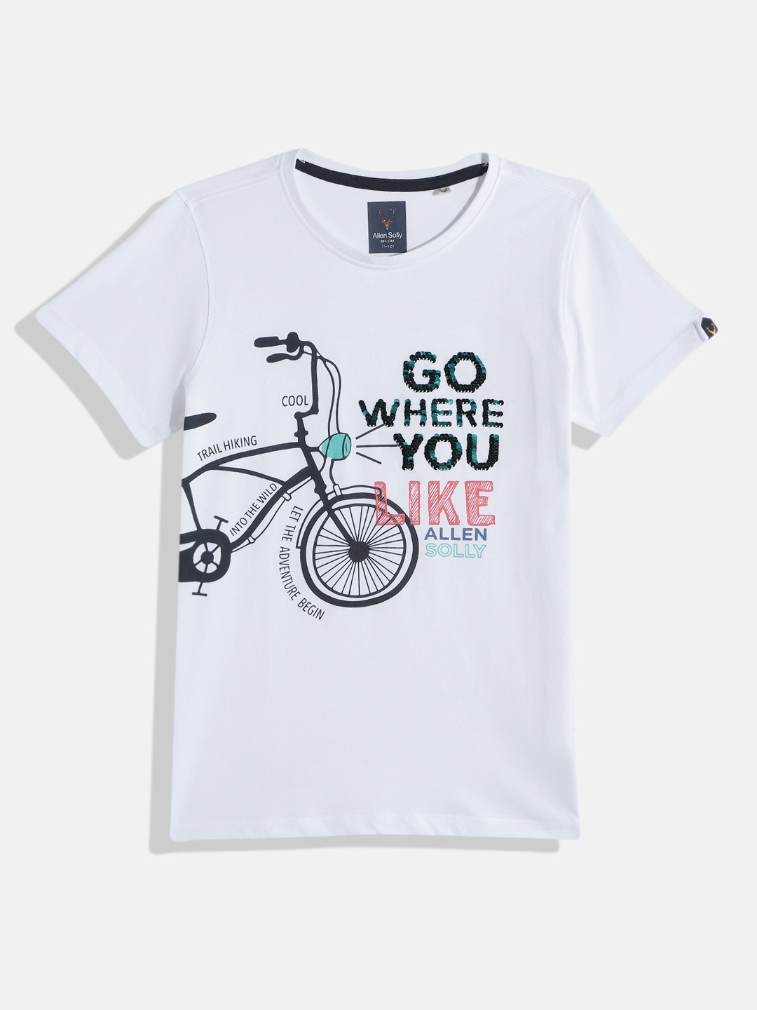 

Allen Solly Junior Boys Typography Print Reversible Sequin Embellished Pure Cotton T-shirt, White