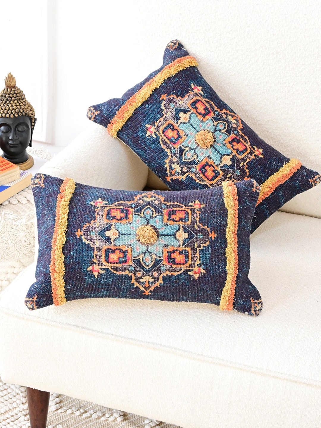 

Art Avenue Blue & Brown Embroidered Cotton Rectangle Cushion Cover