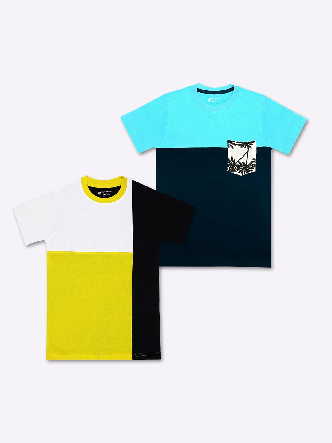 

Silver Fang Boys Pack Of 2 Colourblocked Cotton T-shirt, Yellow