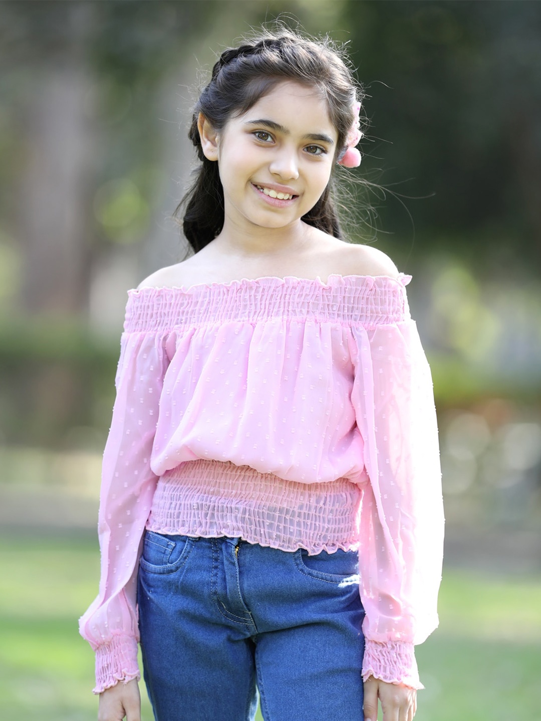 

Cutiekins Girls Off-Shoulder Smocked Top, Pink