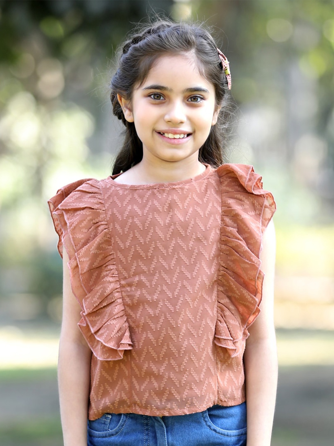 

Cutiekins Girls Self Design Ruffles Top, Brown