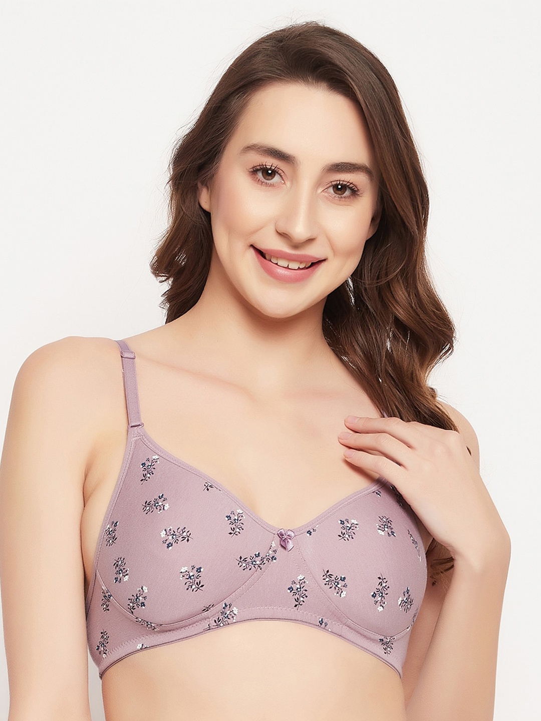 

Clovia Floral Lightly Padded Cotton T-Shirt Bra, Mauve