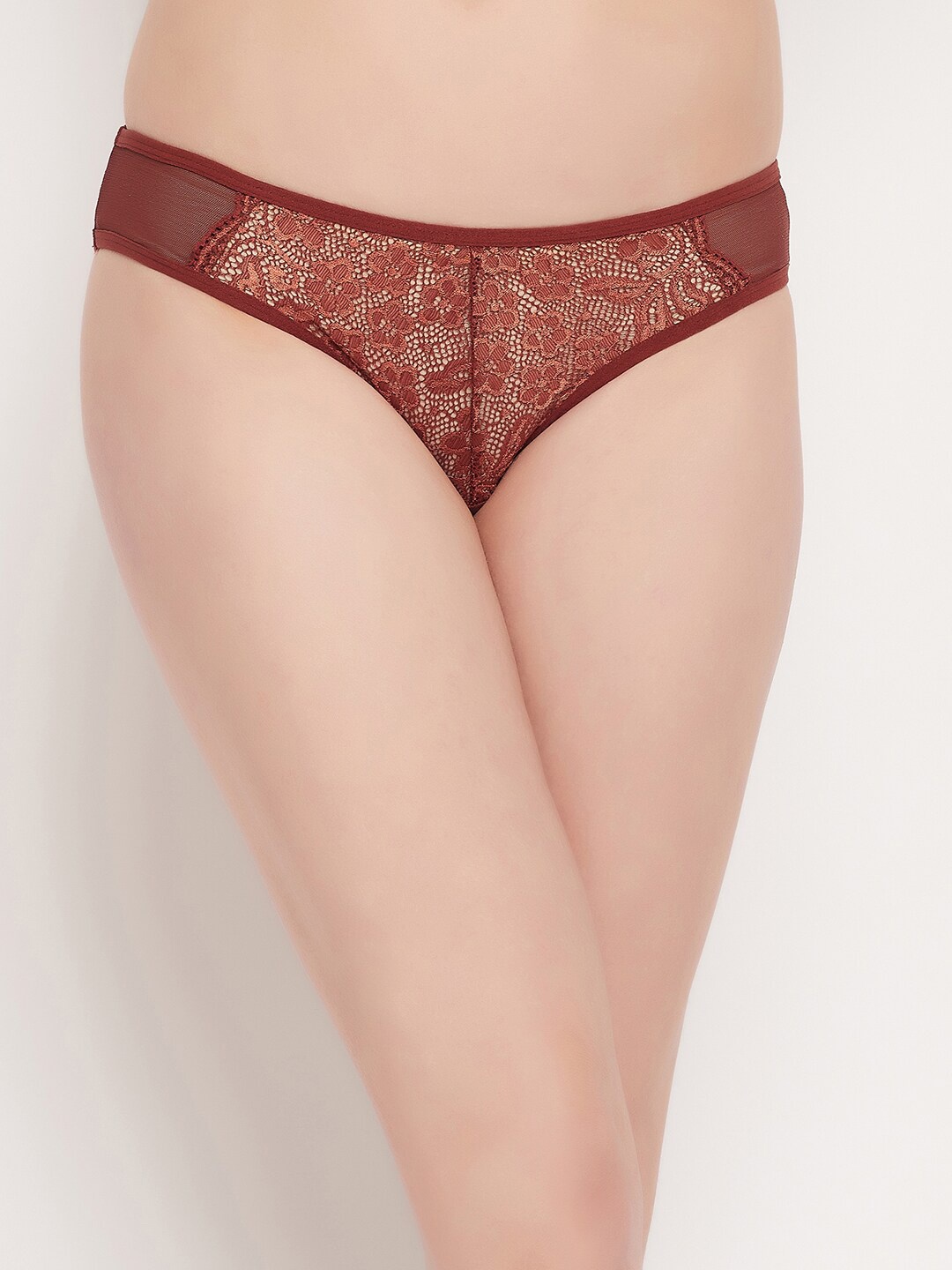 

Clovia Low Waist Powernet Panels Bikini Briefs PN3175P06S, Brown