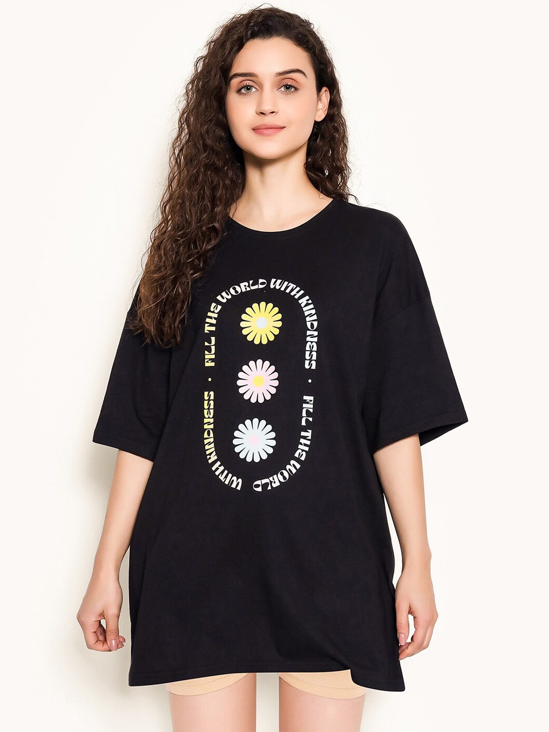 

Clovia Printed Pure Cotton Oversized Lounge T-shirt, Black