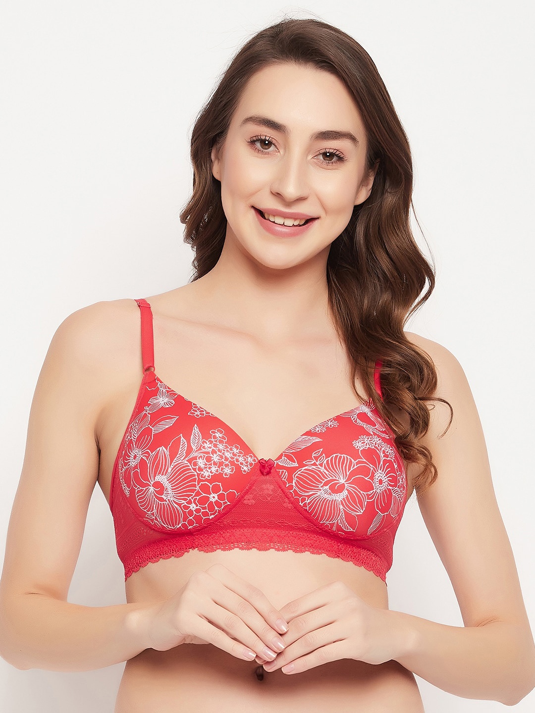 

Clovia Padded Non-Wired Full Cup Floral Print T-shirt Bra, Red