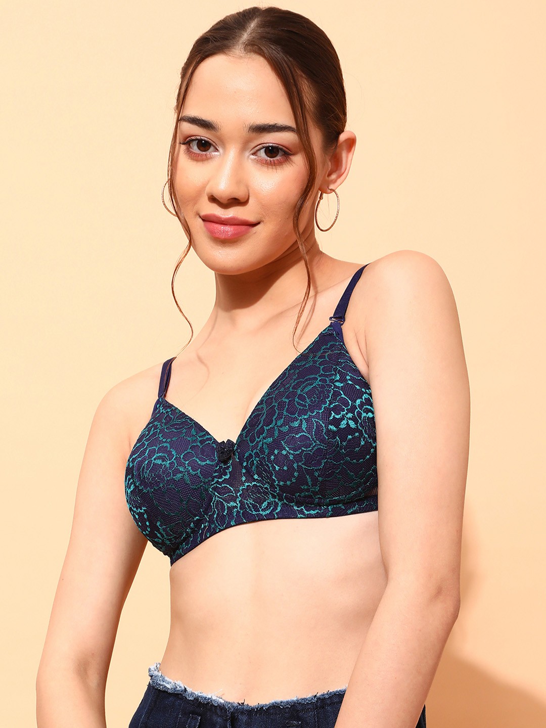 

Clovia Non-Wired Full Cup Self-Patterned Everyday Bra, Blue