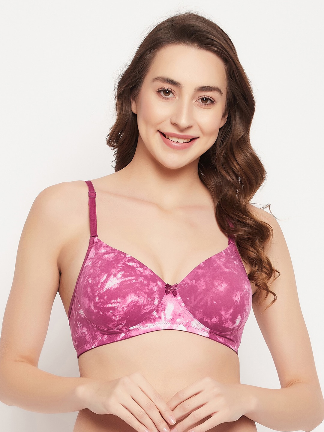 

Clovia Padded Non-Wired Full Cup Tie-Dye Print Multiway T-shirt Bra, Pink